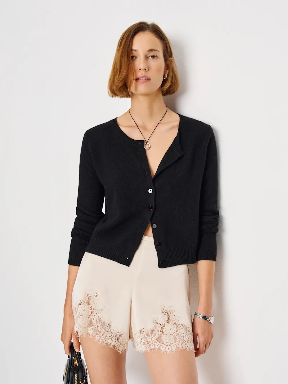 Reformation Clara Cashmere Crew Cardigan in Black Medium